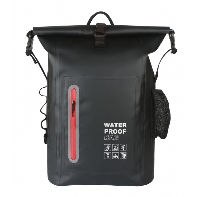 30L waterproof dry bag backpack made of heavy-duty PVC. Perfect for kayaking, boating, swimming, camping & beach trips. Keeps gear safe & dry